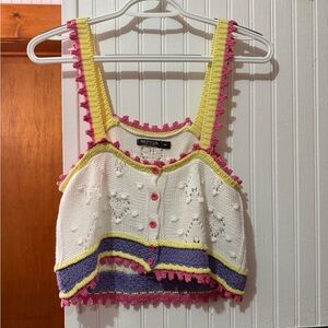 Nasty Gal Pink and Yellow Knit Crop Top